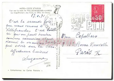 Vista da enseada de VILLEFRANCHE-sur-MER — O Cap-Ferrat — No fundo, a Tête de Chien — Edições S.E.P.T. — n°4-232 — Verso