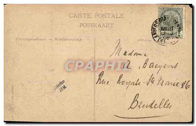 Stara pocztówka Statek wojenny Krzyżownik angielski Antrim w Antwerpii Lipiec 1906 SM Edward VII — Rewers