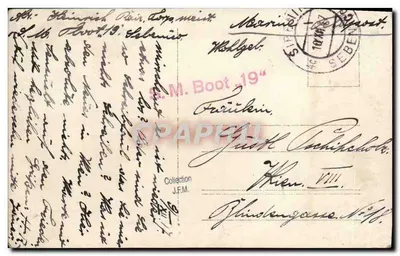 S.M. Boot 19 — sous-marin à quai — éditeur : Marine-Postamt Seeben — Verso