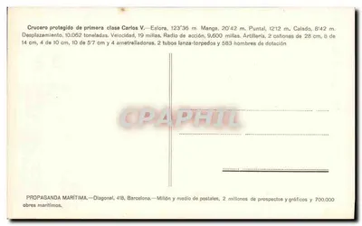 Cruzeiro protegido de primeira classe Carlos V — Propaganda Marítima, Barcelona — Verso