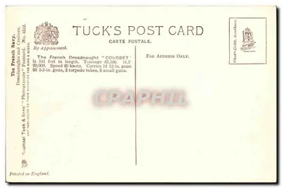 Dreadnought francês "Courbet" — Carta postal Tuck No. 4312 — Verso