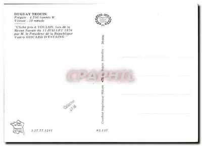 Frégate DUGUAY TROUIN — 4.700 ton W — fotografowana w Toulon podczas pokazu morskiego 11 lipca 1976 — Imprimeur J.F.M. — Rewers