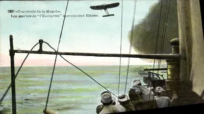 Travessia do Canal da Mancha — Os marinheiros do « Escopette » avistam o Blériot — 1920