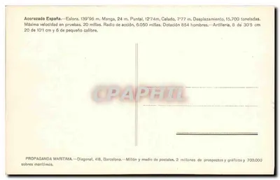 Navio de guerra Espanha — Propaganda Marítima, Barcelona — Verso