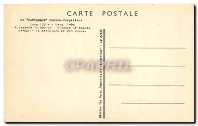 O "FANTASQUE" Contratorpedeiro — Edição "La Photo Industrielle Maritime" — Verso