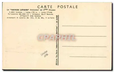 O "Georges Leygues" — Cruizer de 2ª Classe — Edição La Photo Industrielle et Maritime — Verso