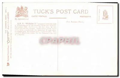 S.M.S. "Wilhelm II" — Duits slagschip — Antieke ansichtkaart Tuck's Post Card, serie 9264 — Achterkant