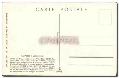 Cuirassé « Lorraine » — Kolekcja Ligi Morskiej i Kolonialnej — Wydawca AEC Paris — Rewers