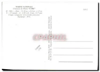 Caçador de Minas "LYRE" — Marinha Nacional — Éditions BAR — Verso
