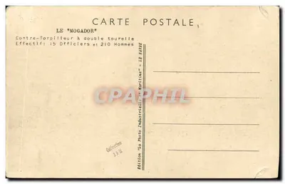 Le Mogador — Contre-Torpilleur à double tourelle — Édition 'La Photo Industrielle & Maritime' - LR HATTE — Verso