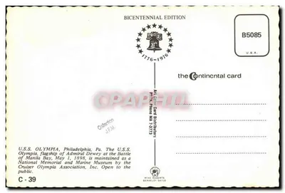 U.S.S. Olympia — Filadelfia, Pensylwania — Edycja bicentennium Continental Card C-39 — Rewers