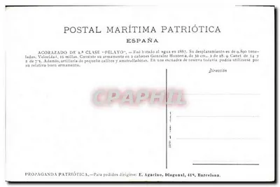 Cruiser da classe « Pelayo » — Espanha — Propaganda Patriótica, Barcelona — Verso