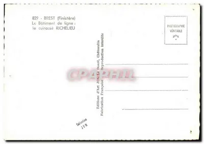 Brest (Finistère) — O encouraçado RICHELIEU — Éditions d'Art Jos. Châtenulin — Verso