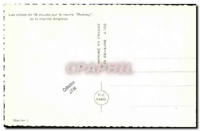 Peças de 16 polegadas no navio "Rodney" — marinha britânica — Coleção J.F.M. — Verso