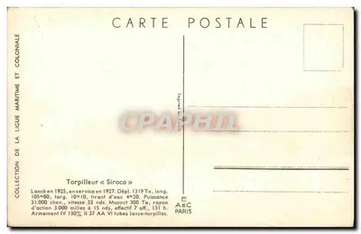 Torpilleur « Siroco » — Collezione della Lega Marittima e Coloniale — Editore AEC Parigi — Verso