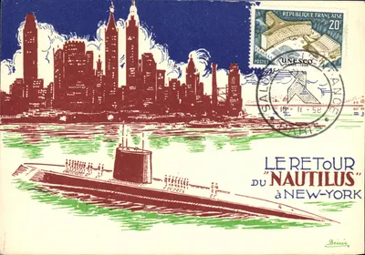 Carta máxima 1958 Submarino Nautilus