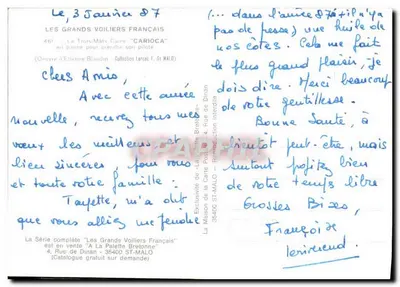 Wielkie Francuskie Statki Wodne — Trójmasztowy statek "Carioca" — Étienne Blanling — Rewers