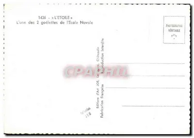 A Estrela — Uma das 2 goletas da Escola Naval — Edições de Arte JOS, França — Verso