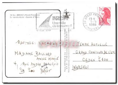 O navio-escola «Jeanne d'Arc» — Brest — editor Pierre Artaud & Cie — Verso
