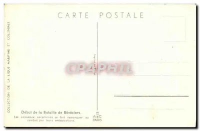 Início da Batalha de Bévéziers — Os navios encalhados são puxados para a batalha por suas embarcações — E.A.E.C. Paris — Verso