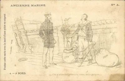 Ancienne Marine — Scène à bord d'un navire — SIE A. (éditeur imprimé sur la carte)