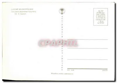 Ejercicios de paracaidistas de la marina polaca — fotografía de K. Gawron — editada por la Agence nationale de publication — Reverso