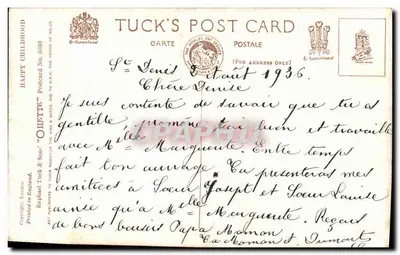 Dos niños en una habitación — ilustración — Tuck's Post Card n°3190 — Reverso