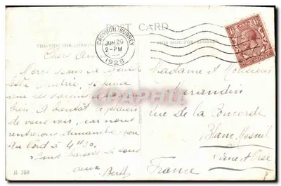 Carta postal humorística — homem empurrando um carrinho com bebês — desenho de Ree Maurice — Verso