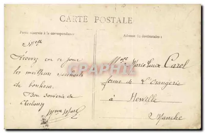 Mężczyzna w stroju formalnym z bukietem — 'Vive la Sainte Marie' — wydawca DM1, nr 3016 — Rewers