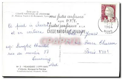 A Infante Marguerite-Thérèse — N° 3 — Editado pelo COMITÉ NATIONAL DE L'ENFANCE — Verso
