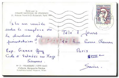 A Infanta Marguerite-Thérèse — Vélasquez (1599-1660) — Editado pelo Comitê Nacional da Infância, Paris VIII — Verso