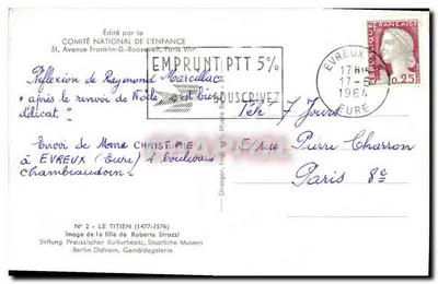 Bilhete postal moderno Fantasia Infantil O Titiano Imagem da filha de Roberto Strozzi — Verso