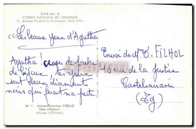 Tête d'Enfant — Portrait d'un enfant avec jabot brodé — Éditeur D'Zeger, imp. Martin - 58 — Rewers