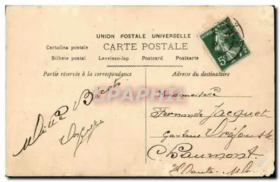Jeune femme souriante — portrait avec fleurs dans les cheveux — éditeur Routhingoz, Paris, n° 385 — Verso
