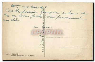 Mulher lendo à lâmpada — Perfis parisienses — por M. Millière, série 30, n°6 — Verso