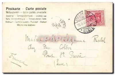 Mulher com chapéu de laço grande — Nancy, França — Carta postal — União Postal Universal — Verso