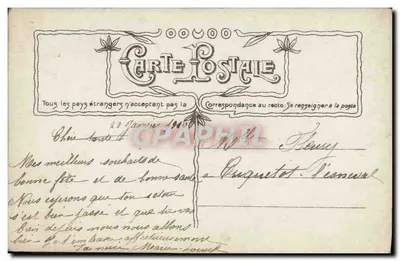 Mulher em vestido florido diante de uma caixa de correio — editor Crèches-Boyer, n° 3582 — Verso