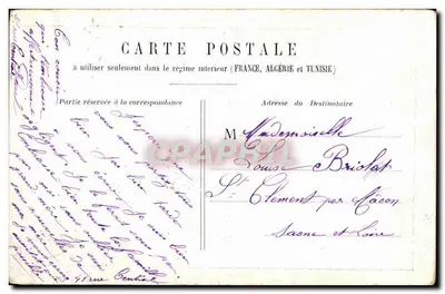 Lucette de Verly — jovem mulher em vestido branco e véu em um campo — editada pela Sociedade das Cartas Postais de Lyon — Verso