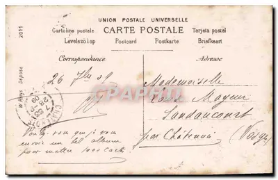 Folies Bergère — dançarina em vestido azul adornado com flores — Walery Paris — Verso