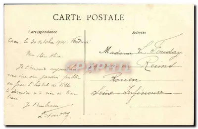 Caen - Plac - Plac Republika — figura Jana Baptysty Malleta — wydawca A D, nr 105 — Rewers