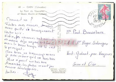 El Puente de Voucelles y Quais Meslin y Hamelin — Caen (Calvados) — Ediciones Gaby — Reverso