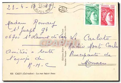 Vista di strada a Caen — editore Edizione d'arte Béarn Caen, n° 103 — Verso