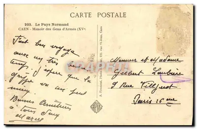 Caen — Manoir des Gens d'Armes (XVe) — A. Fromont, Photo-Éditeur, 123, rue St-Jean, Caen — Rewers