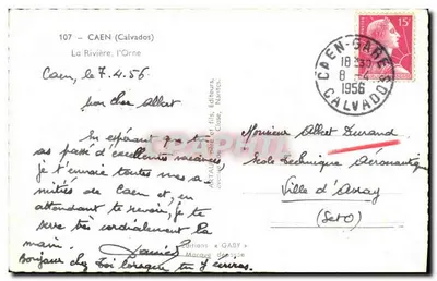 La Rivière, l'Orne — vista do canal com um remador — editor SABY, n°107 — Verso