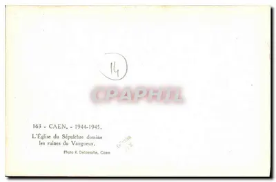 Kościół Sepulchru — dominuje ruiny Vaugueux — Foto R. Delassalle, Caen — Rewers