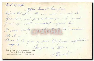 Caen — Ruiny po walkach — Photo Delassalle, n°243 — Rewers