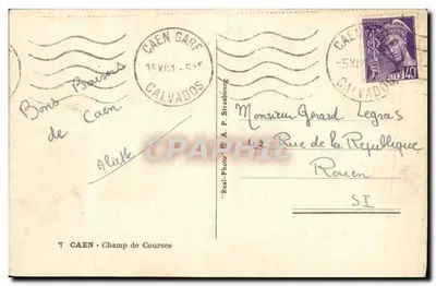 Polana wyścigowa w Caen — widok z parku — wydawca A. P. Strasbourg, nr 7 — Rewers