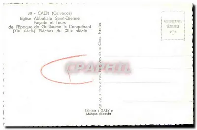 Caen — Abtijkerk van Sint-Stephanus — gevel en torens, tijd van Willem de Veroveraar (12e eeuw) — Edizioni Gaby — Achterkant