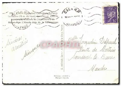 Cattedrale di San Pietro di Caen — editore G. ARTAUD, n°298 — Verso
