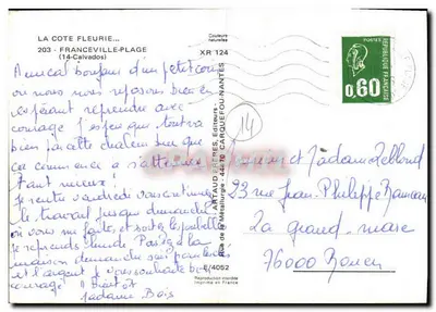 La Côte Fleurie — Franceville-Plage — uitgever Artaud Frères, n° XR 124 — Achterkant